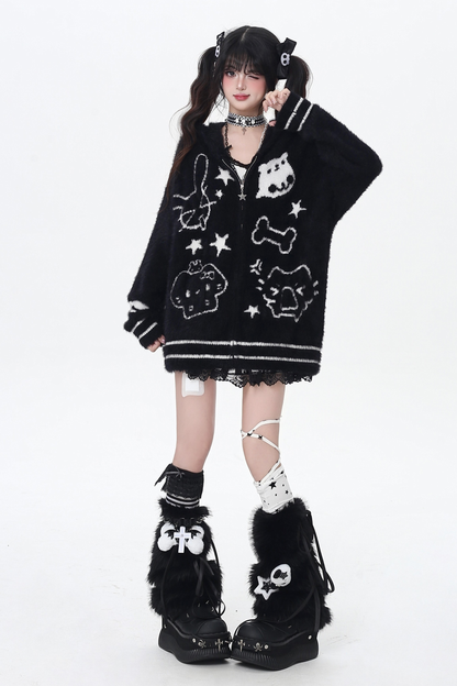 キャットジップフーセーターカーディガン