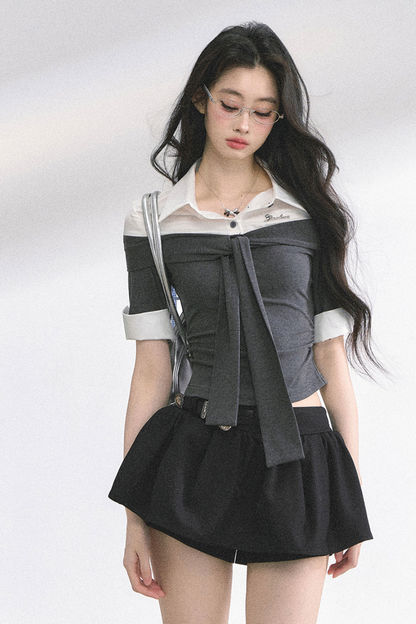 フレンチレディーウエストスリミングショートトップス