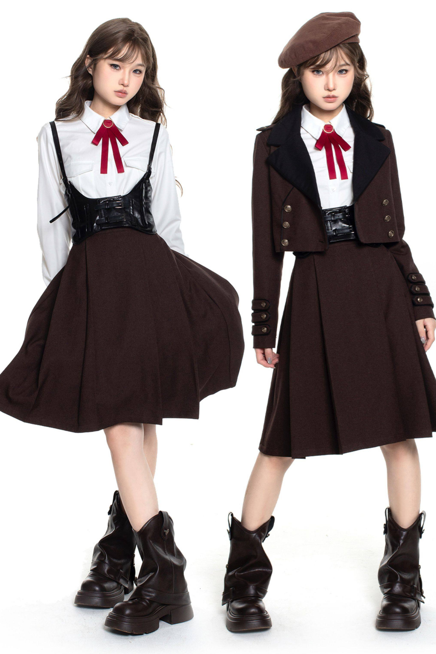 ロシアンレトロカレッジジャケット＋シャツ＋ガードル＋リボン＋スカート