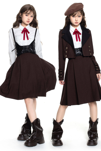 ロシアンレトロカレッジジャケット＋シャツ＋ガードル＋リボン＋スカート