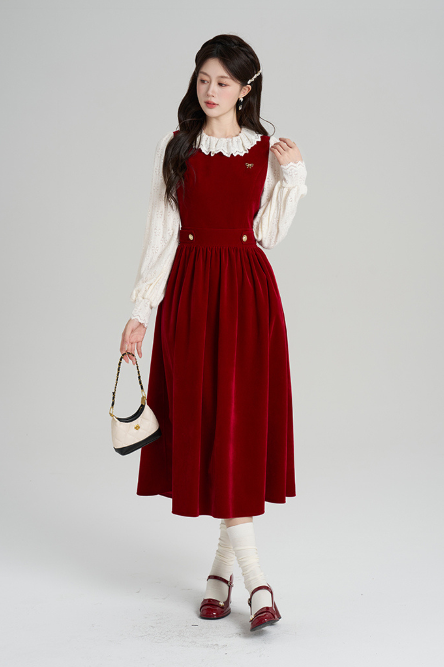 レッドベルベットレトロガーリーフレアドレス
