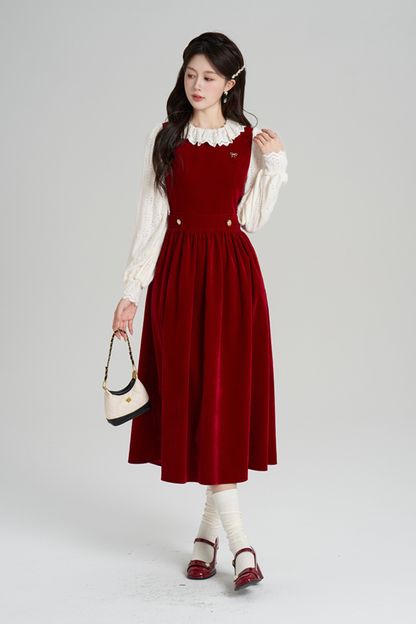 レッドベルベットレトロガーリーフレアドレス