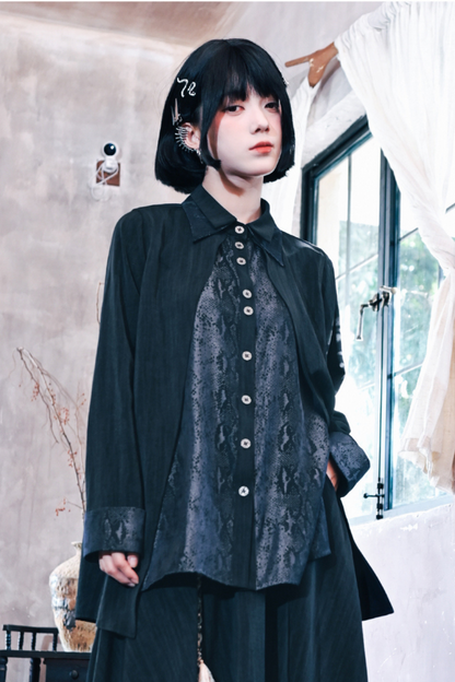 Snake design patchwork shirt