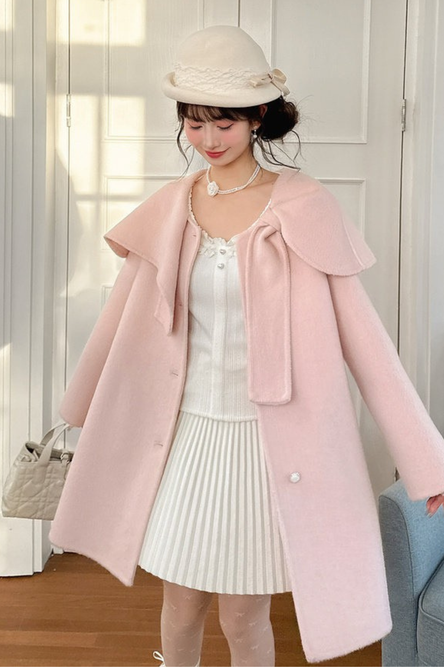 リボンビッグカラーフレアコート