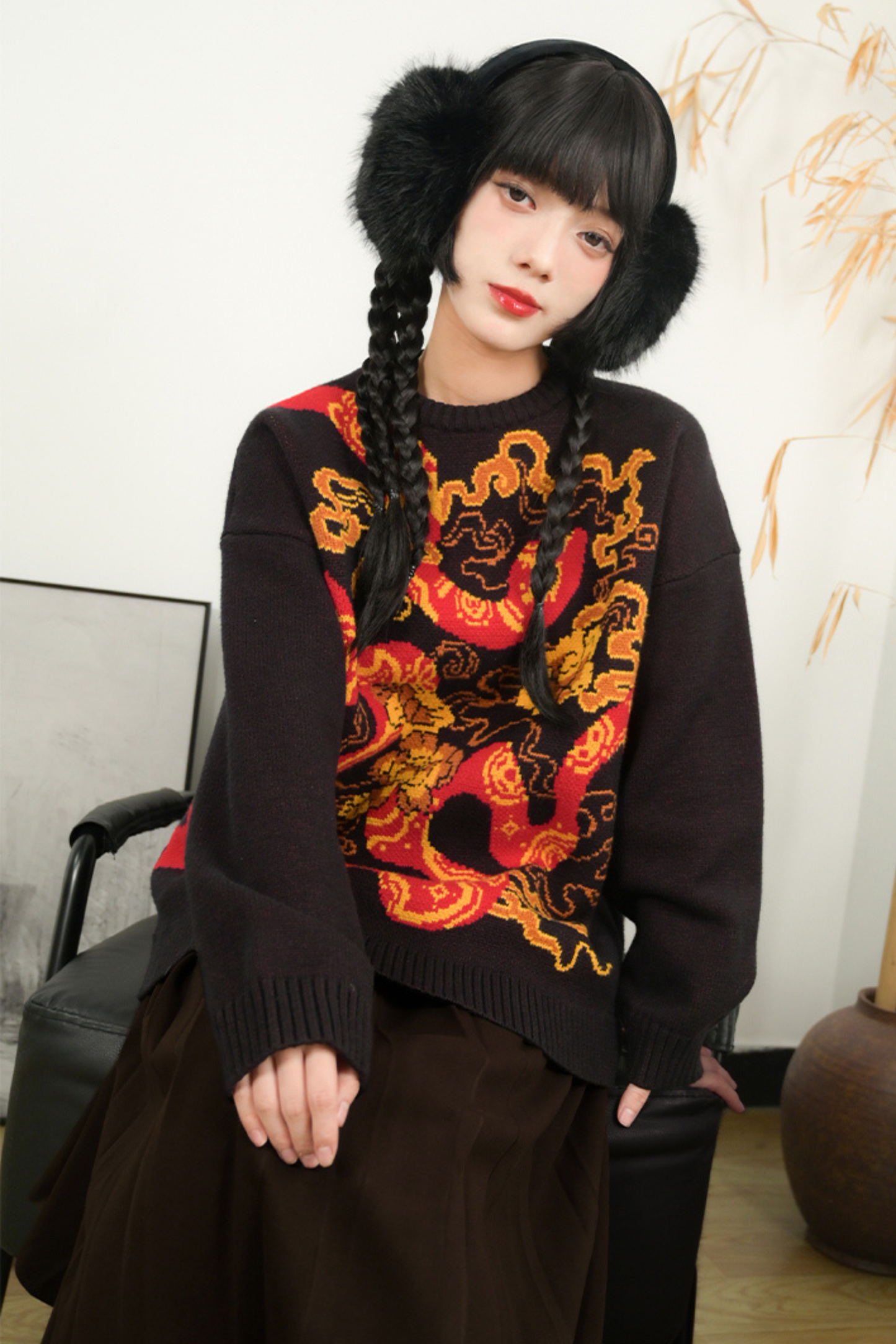 Snake design loose pullover knit