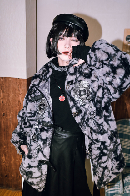 Tie-dye fur dark coat