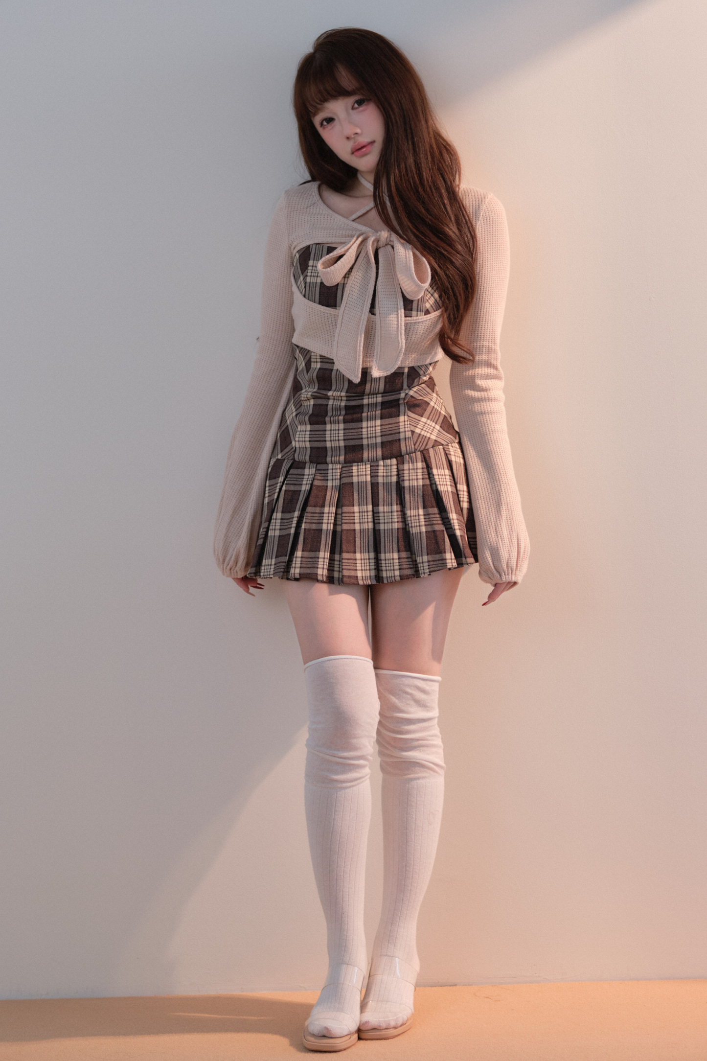 Plaid Dress + Short Knit Top