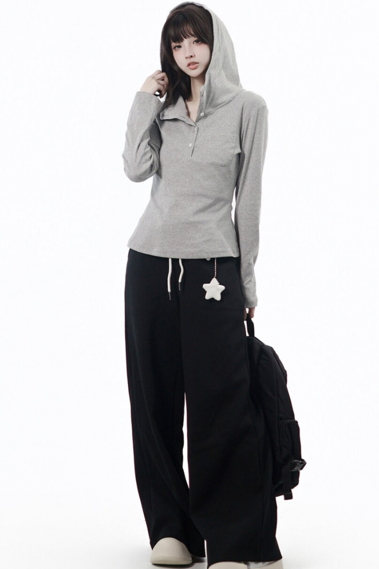 Star Button Hooded Top