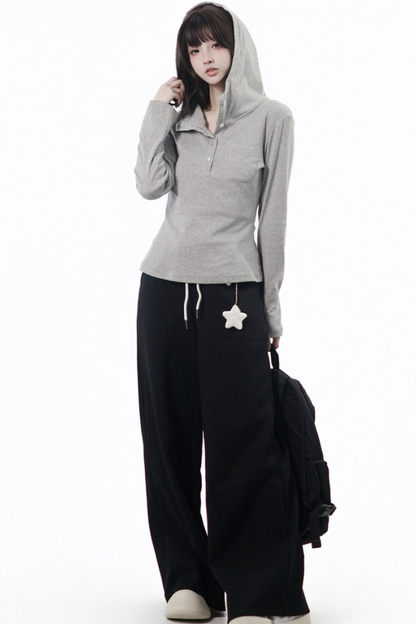 Star Button Hooded Top
