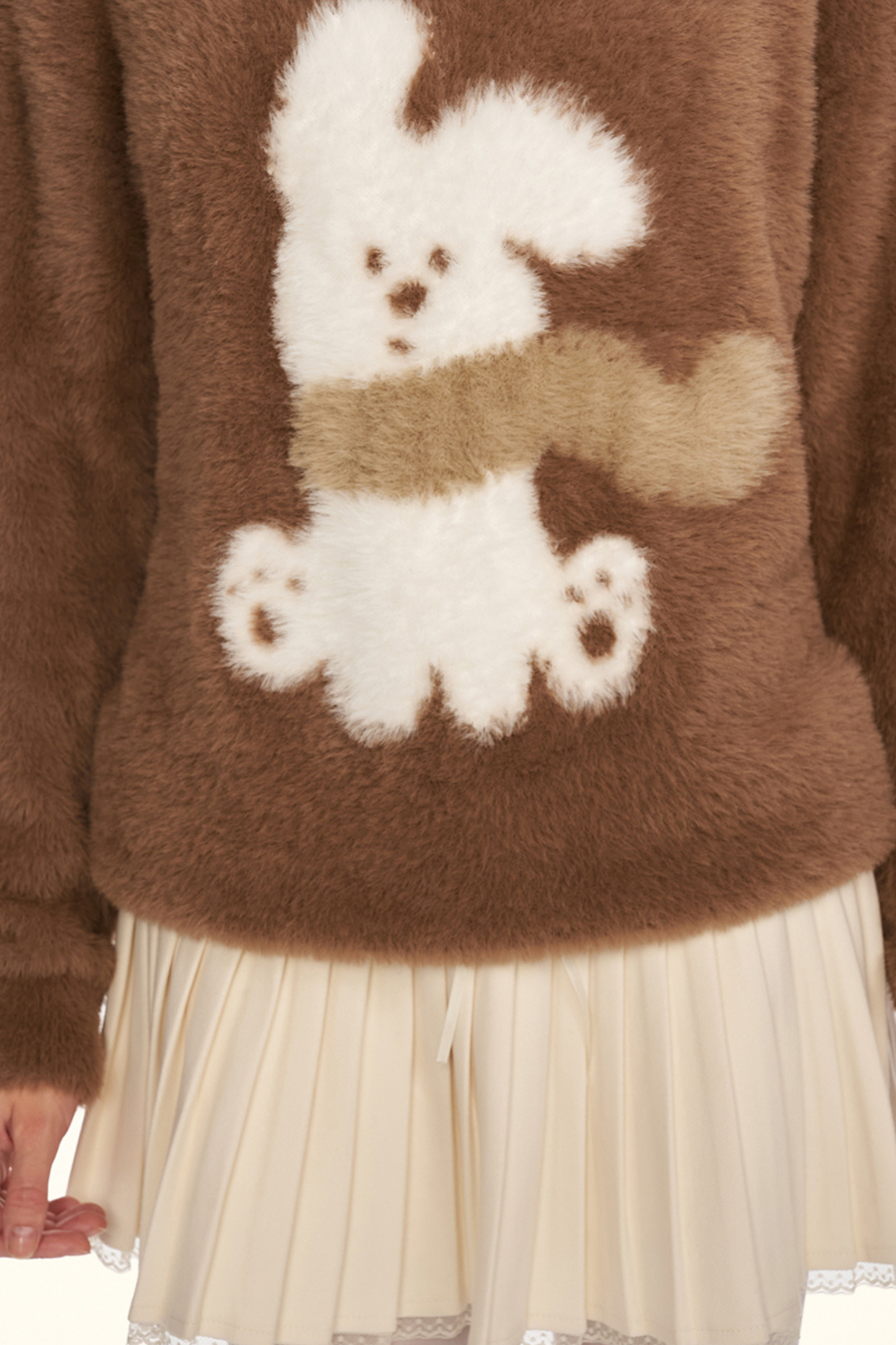 クリームチェスナットココアバニーファーニット