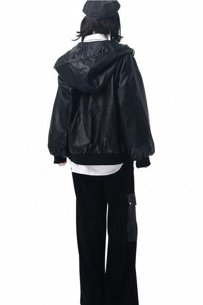 Leather jacket + shirt + long pants + sweatshirt + skirt