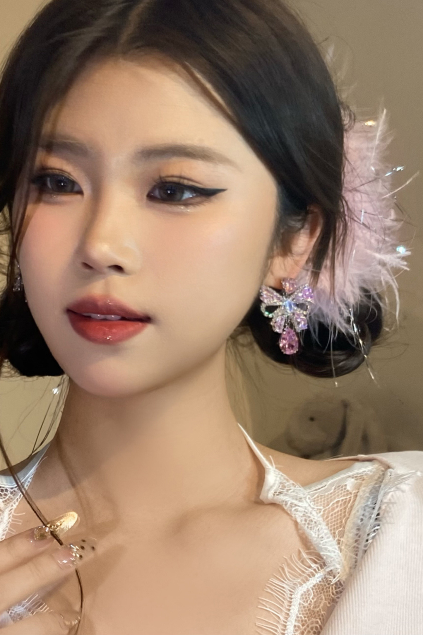 Sweet Love Pink Ribbon Earrings + Feather Hair Clips