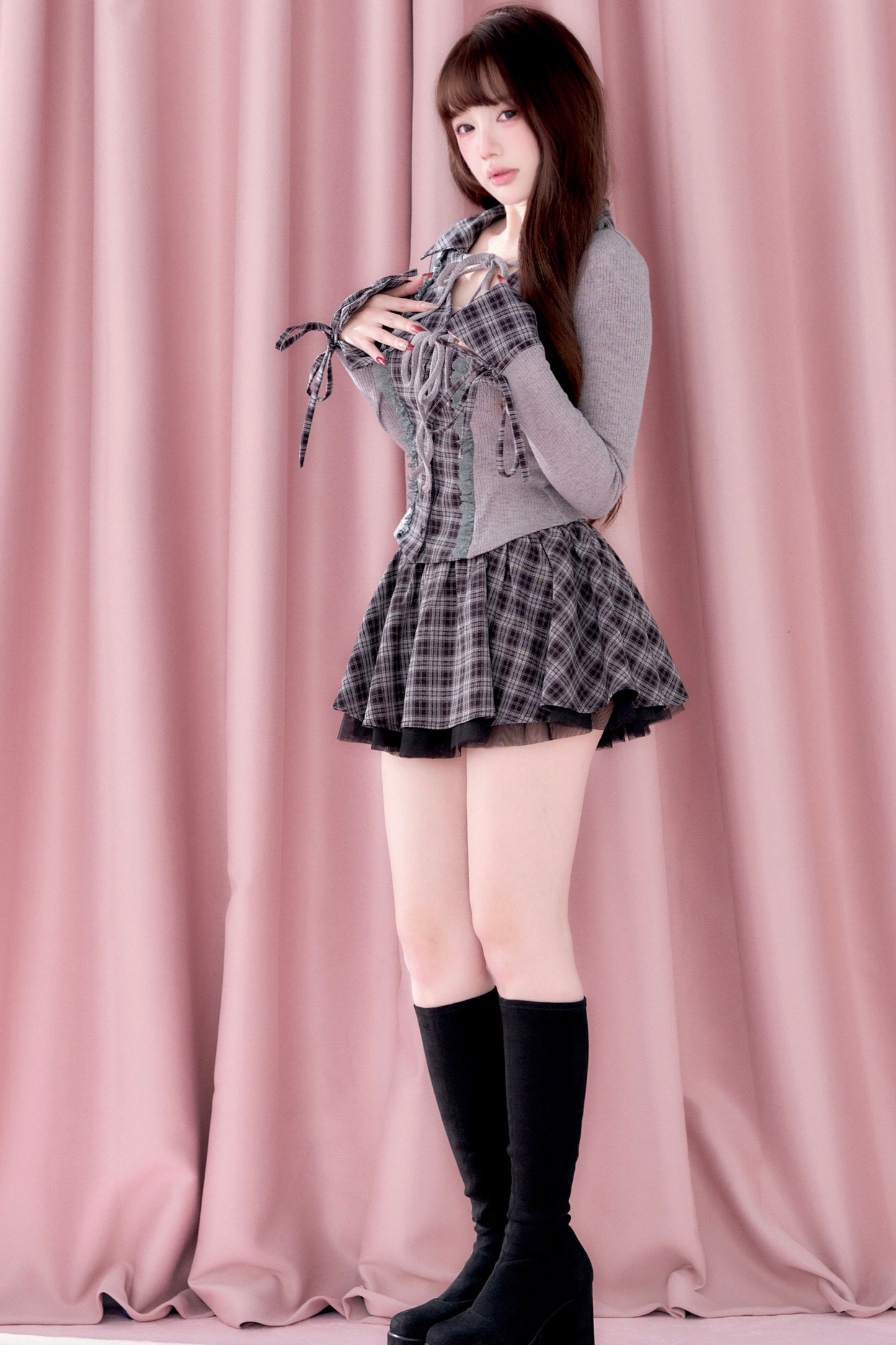 Plaid Ruffle Dress + Short Top