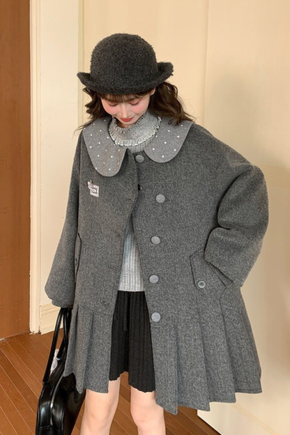 カレッジプリーツヘムルーズコート