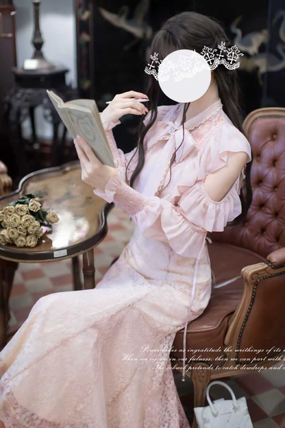 エレガントクリアシフォンビッグリボンシャツ+マーメイドスカート