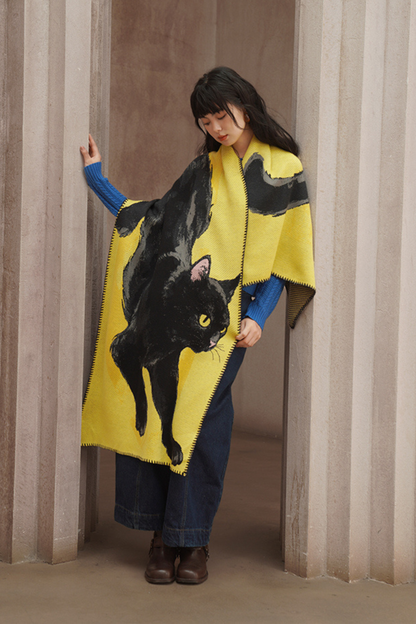 黒猫ビッグニットマフラー