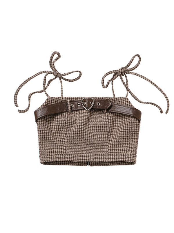 White Lovers Wool Fur Coat Check Suspenders Skirt + Snowball Short Top Fur Shorts Suit