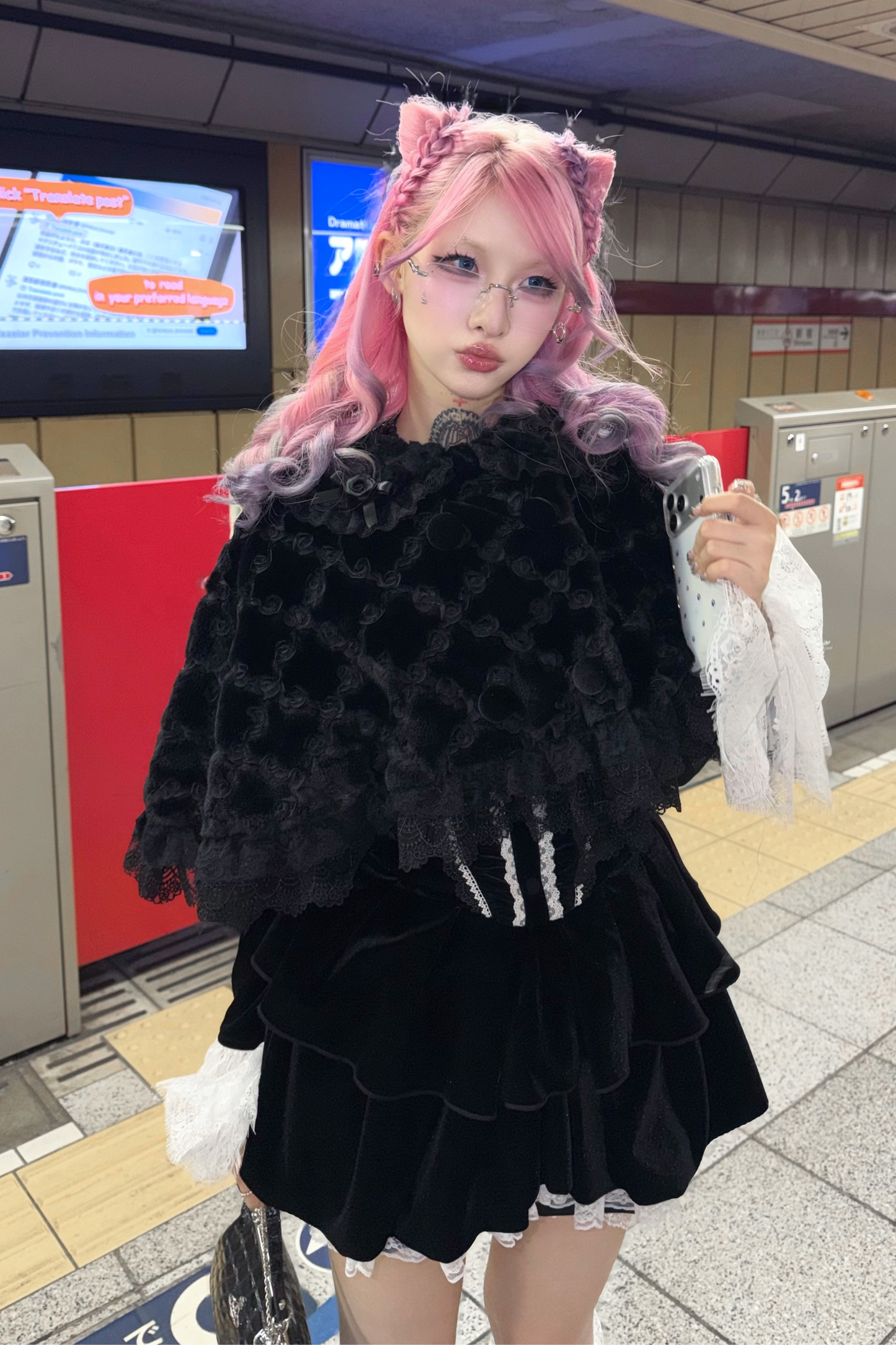 リボンゴシックベルベットレースドレス