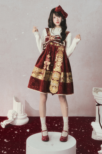 ベルベットダークレッドドレス+トップス+ジャケット+アクセサリー