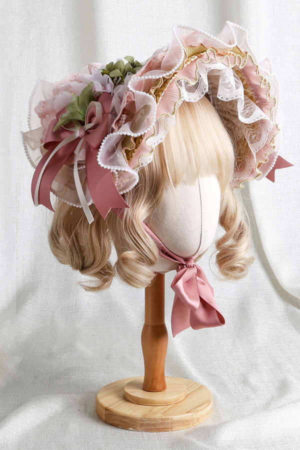 カントリーブーケロリータボンネット+フラットハット+クリップハット+ヘアバンド