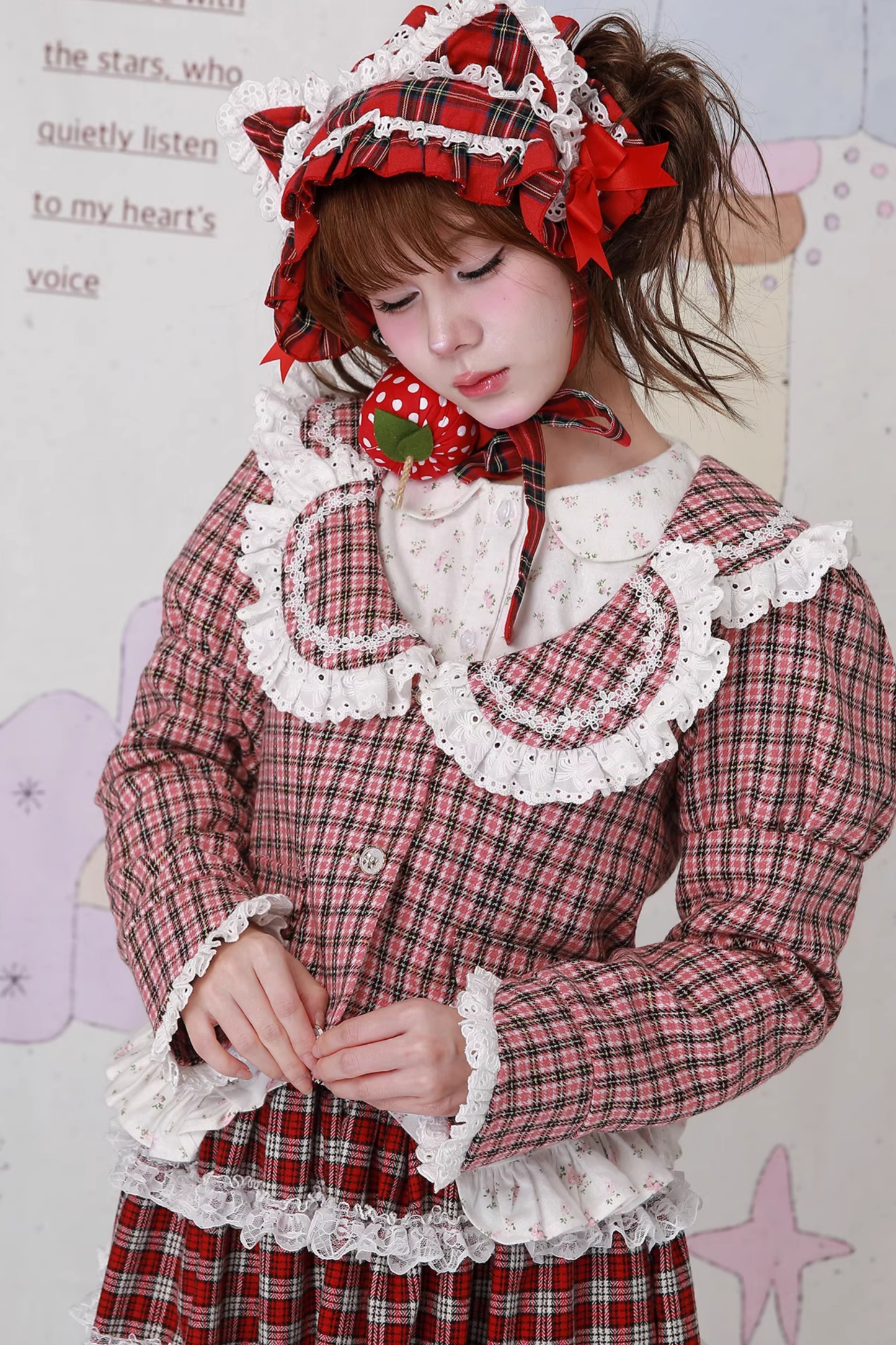 チェックレースレトロクラップカラージャケット