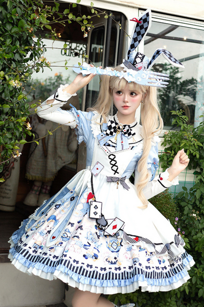 【数量限定】アリスティーパーティーアシメエプロンドレス＋うさ耳ハットドレスフルセット