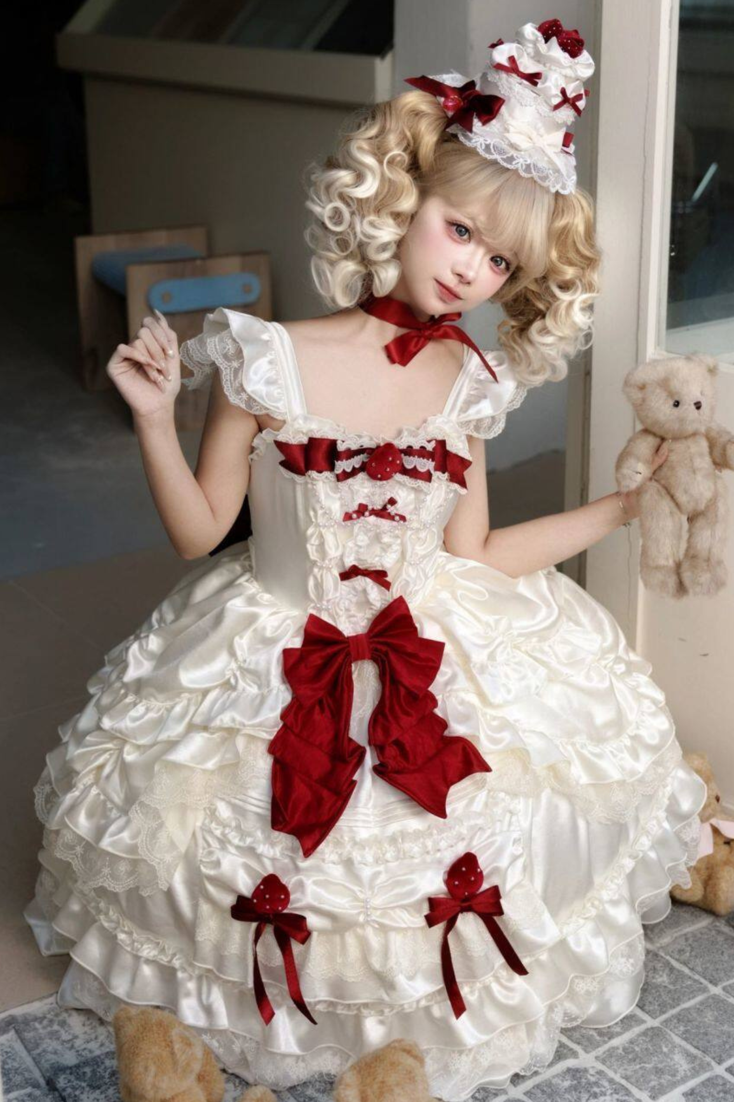 스위트 퓨어 로리타 드레스 + 꼬리 + 리본
