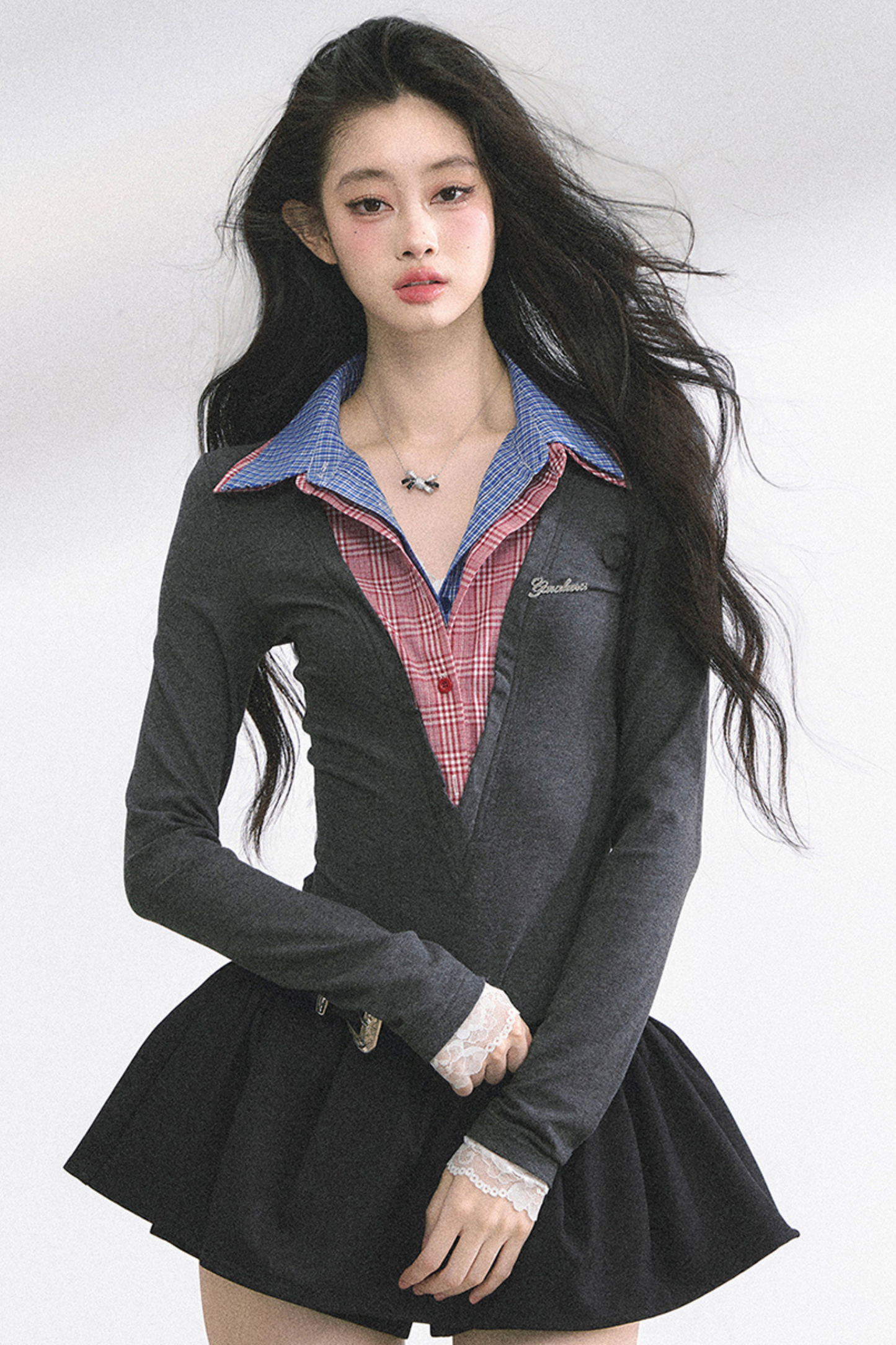 French overcheck slimming design top