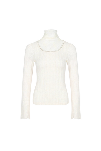 Lace Pile Collar Square Collar Knit Top