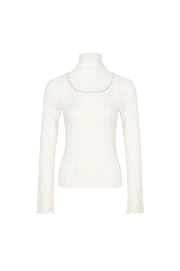 Lace Pile Collar Square Collar Knit Top