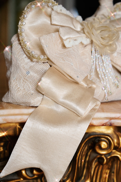 サテンリボンパールハンドバッグ