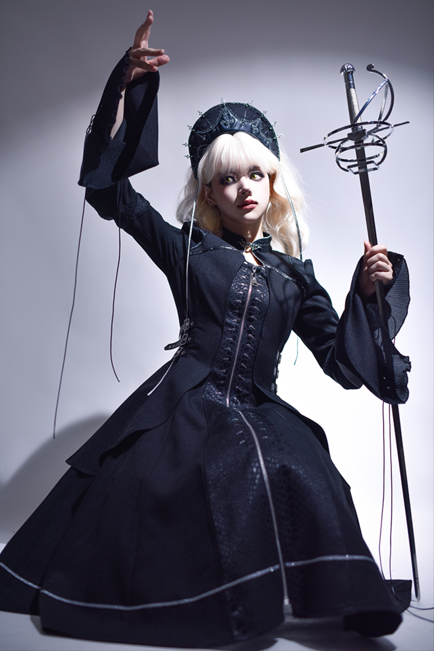ダークナイトゴシックロリータドレス+ベールヘアアクセサリー
