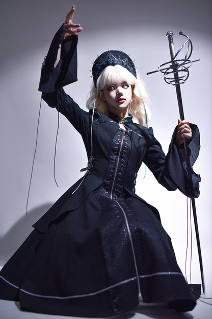 ダークナイトゴシックロリータドレス+ベールヘアアクセサリー