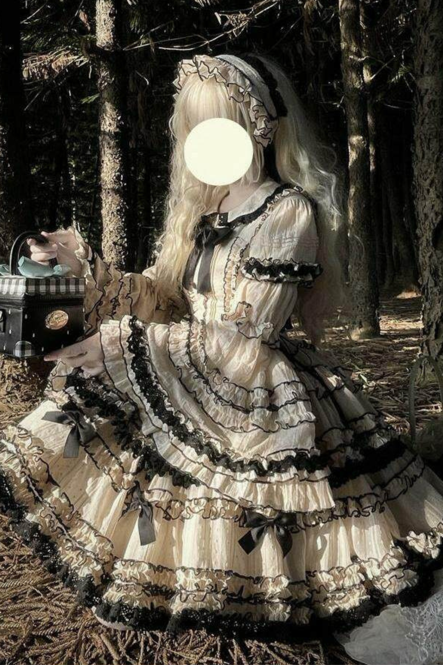 ピュアガールリボンロリータスカート+インナー+ベスト+ヘアバンド+スリーブ