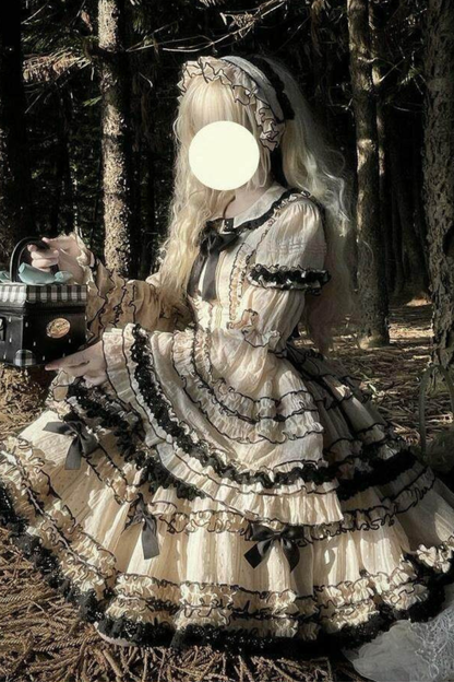 ピュアガールリボンロリータスカート+インナー+ベスト+ヘアバンド+スリーブ