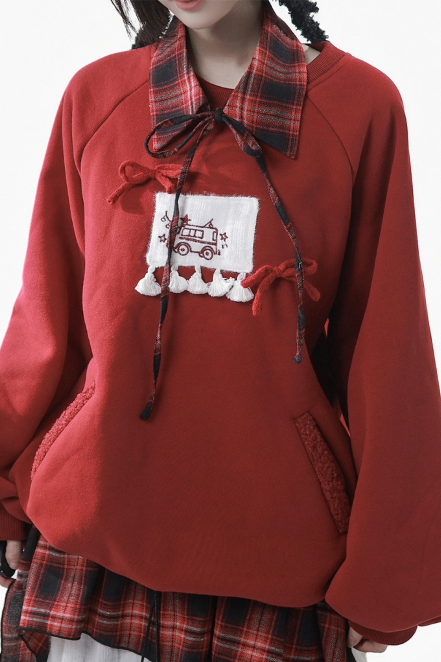 ルーズフリーススウェット+チェックスカート