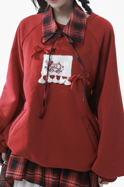 ルーズフリーススウェット+チェックスカート