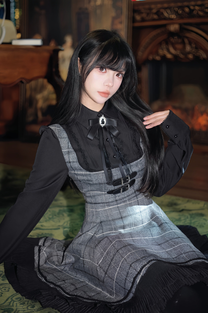 チェックベルトフレアドレス