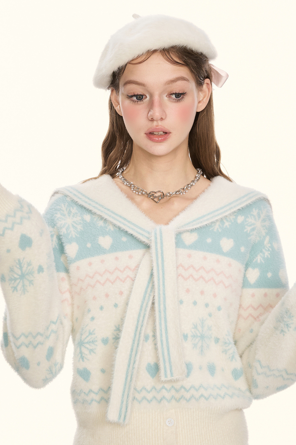 スノーフレークセーラーカラーニット+タイトスカート