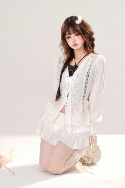 Sweet Girly Pure White Lace Shirt