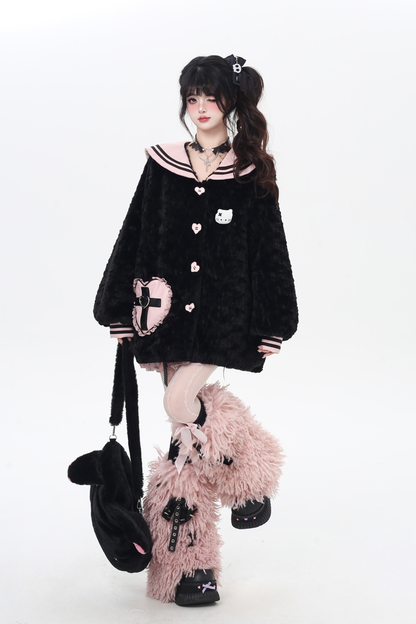 Sweet Cool Navy Collar Lantern Sleeve Jacket