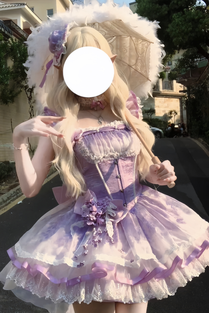 【予約商品】バレエスタイルエレガントドレス+ハット+ヘアバンド+リボンテール