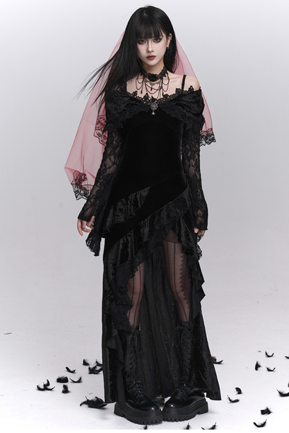 Gothic Lace Flare Long Dress
