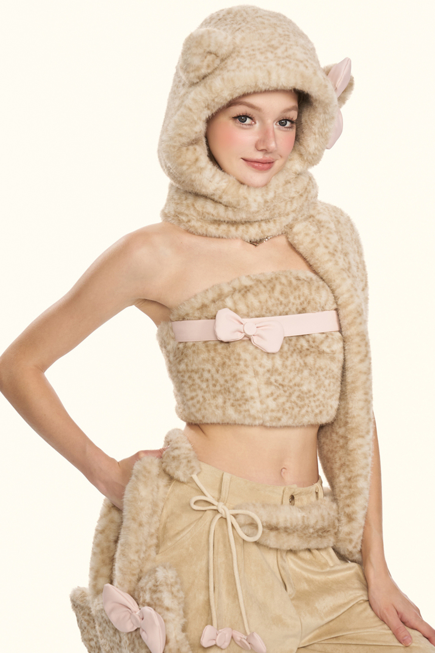 リトルミルクレオパードトップス+パンツ+ハット+ベルト