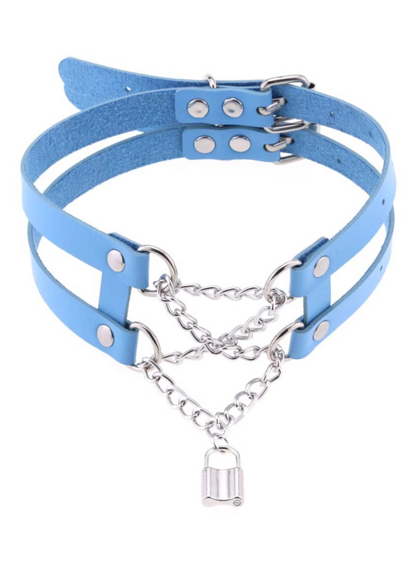 Rock pendant leather collar punk metal chain choker