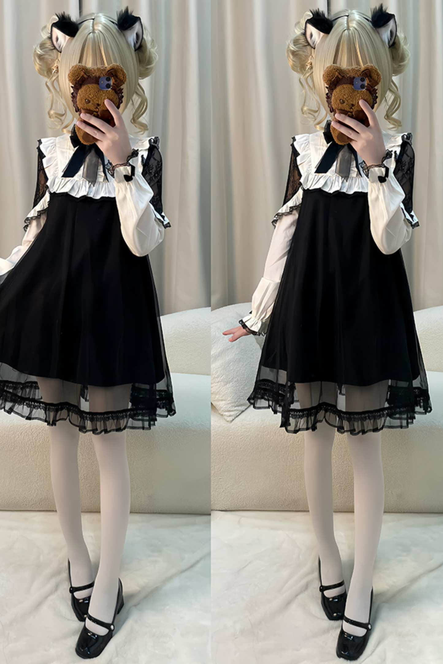 Lace Edge Mesh Splicing Little Black Dress