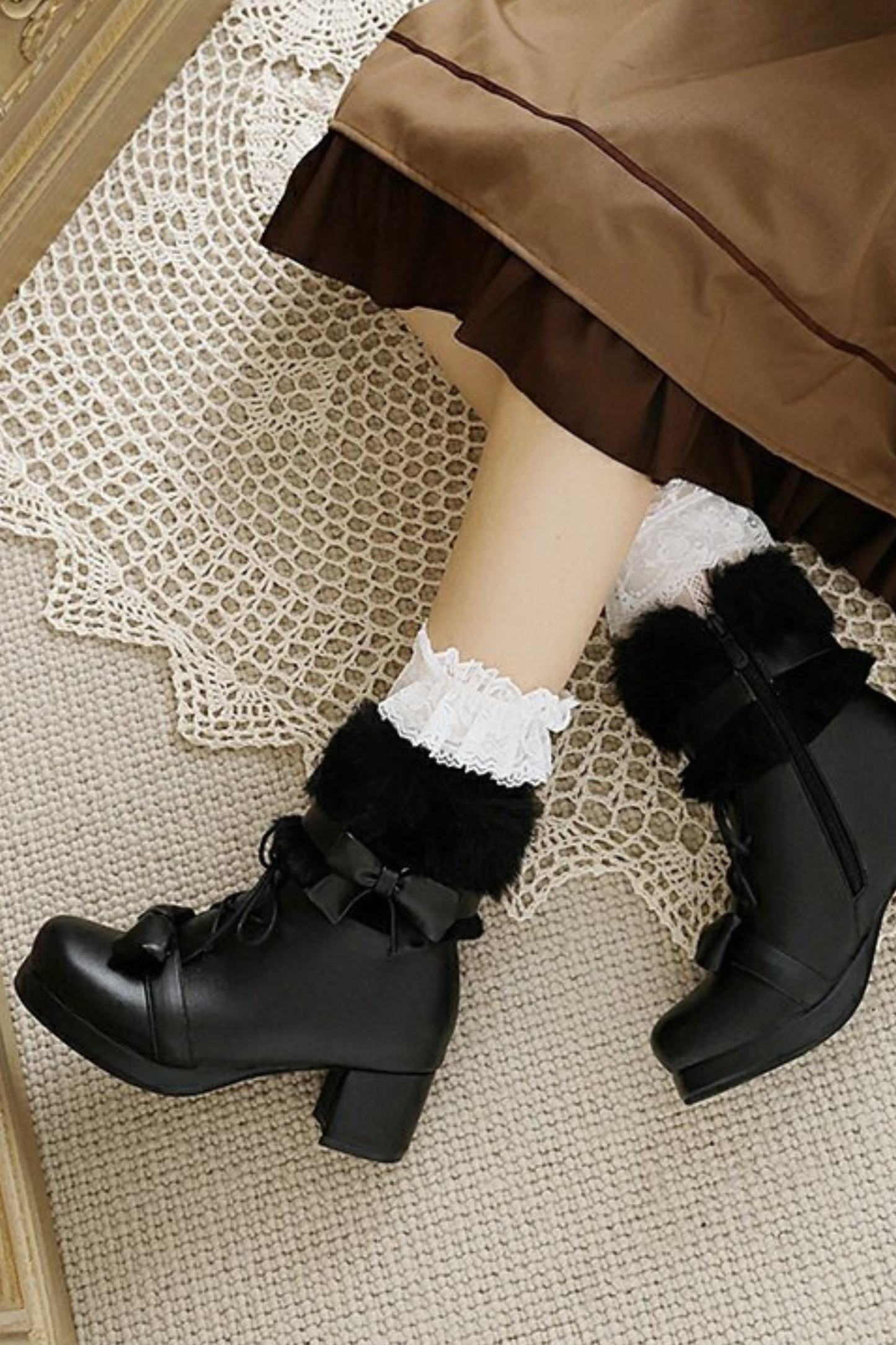 リボンファーロリータブーツ