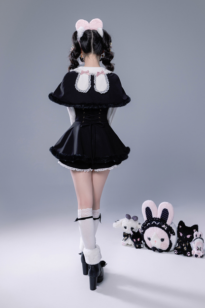 Fluffy cute cape + top + pants + brooch