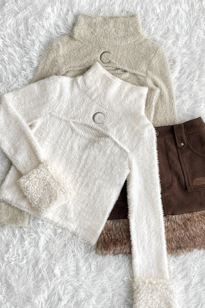 イミテーションミンクスリムニット