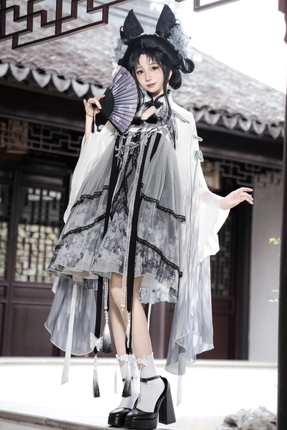 ダークチャイナドレス+ビッグスリーブケープ+チャイナトップス+スカート+キャミソールドレス+レッグウォーマー